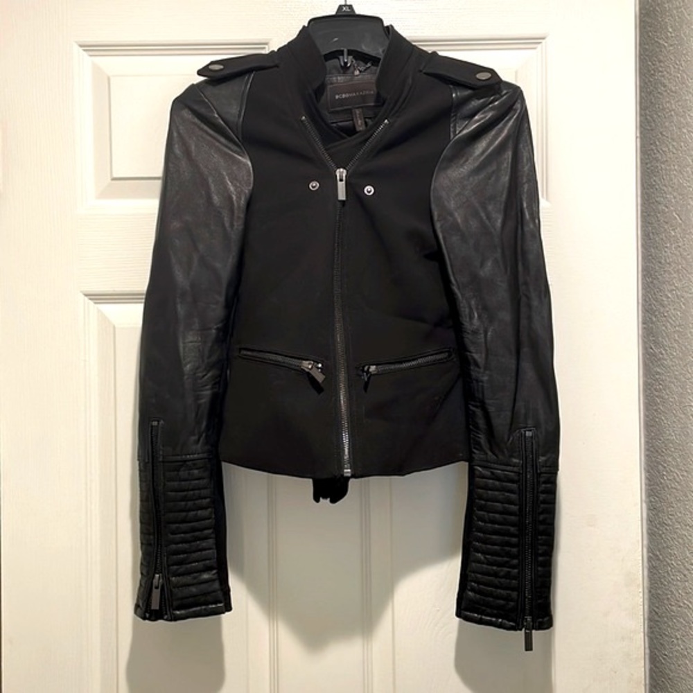 BCBGMAXAZRIA leather moto jacket
